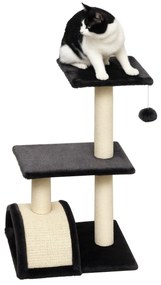 PawHut Arranhador para Gatos Médio Arranhador para Gatos de 3 Níveis Torre para Gatos com Postes de Sisal Placa para Arranhar e Bola Suspensa Cinzento Escuro