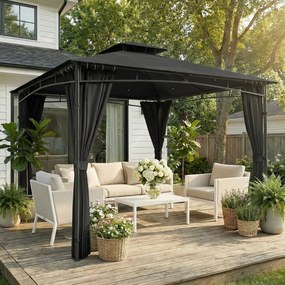 Tenda de jardim 3x3 m para exterior com estrutura retrátil e cobertura dupla UV50+ impermeável, cinza antracite