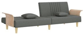 Sofá-cama com apoio de braços tecido cinzento-escuro