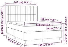 Cama box spring c/ colchão/LED 140x190cm tecido castanho-escuro
