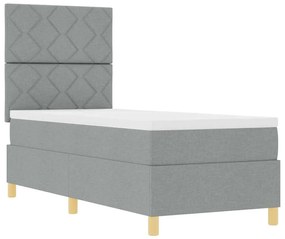 Cama Box Spring com Colchão &amp; LED Cinza Claro 80x200 cm Tecido
