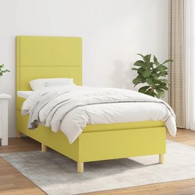 vidaXL Cama com molas/colchão 90x200 cm tecido verde