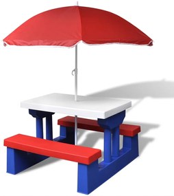 41455 vidaXL Mesa de piquenique com guarda-chuva para crianças