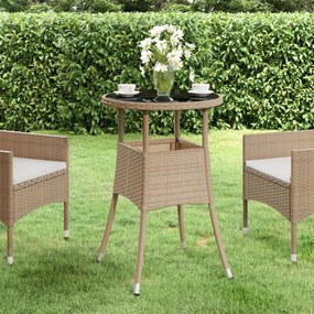 vidaXL Mesa de jardim Ø60x75 cm vidro temperado e vime PE bege