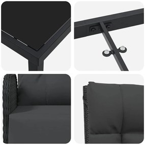 Conjunto de Jantar de Jardim com 3 Peças e Almofadas em Polyrattan Pre