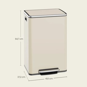 Caixote do lixo 50 L com tampa e pegas 41,6 x 37,2 x 64,7 cm, cor creme