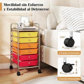 Carrinho de Armazenamento com 6 Gavetas, 33 x 38 x 66 cm, Rodas com Travão, Multicolor