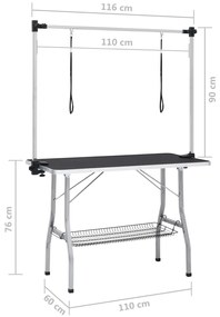 Mesa de grooming ajustável para cães com 2 laços e cesto
