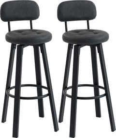 HOMCOM Conjunto de 2 Bancos de Bar Bancos Altos de Cozinha Giratórios Estofados em PU com Apoio para os Pés 35,5x43,5x98 cm Cinzento Escuro | Aosom Portugal
