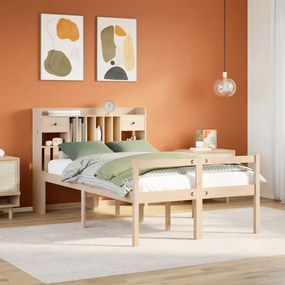 vidaXL Cama com estante sem colchão 135x190 cm pinho maciço