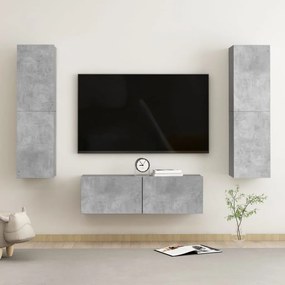 vidaXL 3 pcs conjunto de móveis de TV contraplacado cinzento cimento