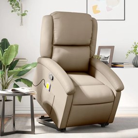 vidaXL Poltrona massagens reclinável elevatória couro art. cappuccino