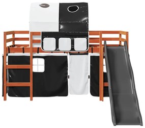 Cama alta criança c/ túnel 90x200 cm pinho maciço branco/preto