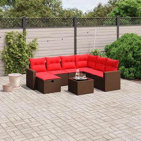 vidaXL 8 pcs conjunto sofás de jardim c/ almofadões vime PE castanho