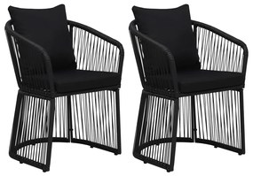 Cadeiras jardim 2 pcs c/ almofadões e almofadas vime PVC preto