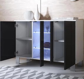 Aparador Moderno Milhazes – 120x82 cm – Branco e Preto com LED Azul e