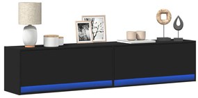 Móvel de parede para TV com luzes LED 180x31x38 cm preto