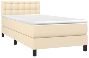 Cama box spring c/ colchão e LED 90x190 cm tecido cor creme