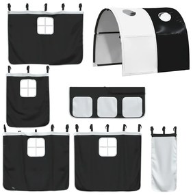 Cama alta criança c/ túnel 90x190 cm pinho maciço branco/preto