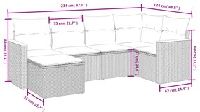 6 pcs conjunto de sofás p/ jardim com almofadões vime PE bege