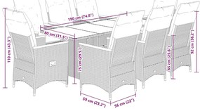 7 pcs conjunto de jantar p/ jardim c/ almofadões vime PE preto