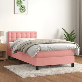 vidaXL Cama com molas/colchão 100x200 cm veludo rosa