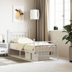 Estrutura de cama com cabeceira e pés 90x190 cm metal branco