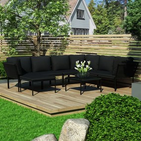 8 pcs conjunto lounge de jardim c/ almofadões PVC preto