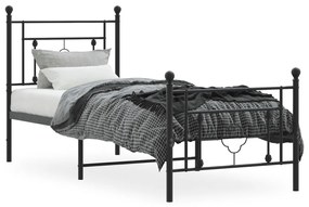 Estrutura de cama com cabeceira e pés 75x190 cm metal preto