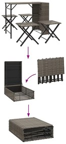 5 pcs conjunto de jantar para jardim dobrável vime PE cinzento