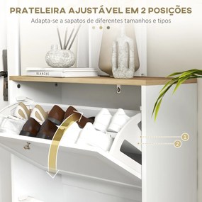 Sapateira Estreita com 2 Portas Sapateira para Entrada com Prateleiras Ajustáveis para 12 Pares de Sapatos 60x24x80 cm Branco