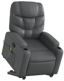 Poltrona massagens reclinável elevatória couro artif. cinzento