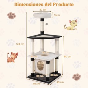 Arranhador para gatos 49 x 49 x 122,5 cm com vários níveis para gatos com postes para arranhar em sisal e plataforma arqueada bege