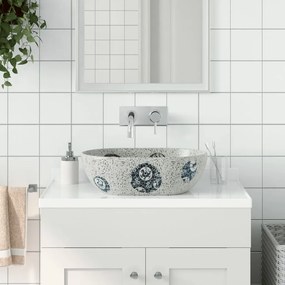 Lavatório de bancada oval 47x33x13 cm cerâmica cinza e azul
