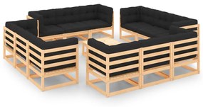 vidaXL 13 pcs conjunto lounge de jardim c/ almofadões pinho maciço
