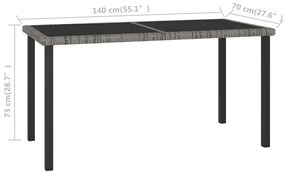 7 pcs conjunto de jantar para jardim vime PE cinzento