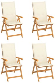 vidaXL Cadeiras de jardim c/ almofadões cor creme 4 pcs teca maciça
