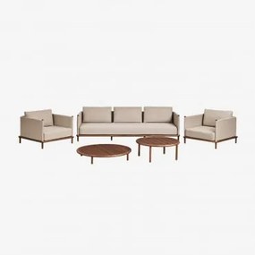 Conjunto De Jardim Com Sofá De 3 Lugares, 2 Poltronas E 2 Mesas De Centro Redondas Em Madeira De Acácia Olivia Castanho-acácia Escuro & Castanho-acáci