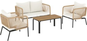 Outsunny Conjunto Jardim de 4 peças Móveis de Exterior com Sofá de 2 Lugares 2 Poltronas e Mesa de WPC Branco e Castanho | Aosom Portugal