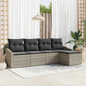 vidaXL Conjunto de Sofás de Jardim de 5 Peças com Almofadas em Rattan Polímero Cinza Claro