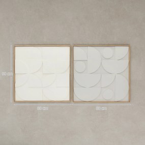 Decoração de Parede em Madeira 3D Conjunto de 2 Peças com 80 cm e Padrões Geométricos Branco