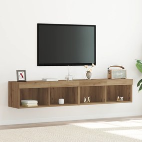 Armários para TV vidaXL com Luzes LED 2 pcs Carvalho Artesanal 80x30x30 cm
