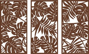 HOMCOM Decoração de Parede em Madeira 3D 3 Peças 40x80 cm Adornos de Parede com Padrão de Folhas Tropicais Nogueira | Aosom Portugal