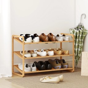 Sapateira de 3 Níveis Estante para Sapatos em Bambu para 12 Pares de Sapatos 76x33x50,8 cm Madeira