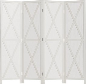 HOMCOM Biombo de 4 Paineis Separador de Ambientes Dobrável 182x170cm Divisória para Espaços de Madeira Decoração Elegante para Dormitório Sala de Estar Branco | Aosom Portugal