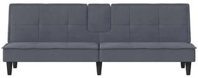 Sofá-cama com suportes para copos veludo cinzento-escuro