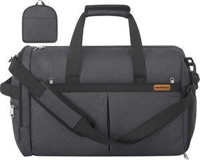 Saco de desporto dobrável 50 L com bolsos para sapatos e para roupa molhada cinzento