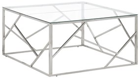vidaXL Mesa de centro aço inoxidável e vidro temperado prateado