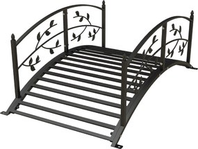 Ponte de jardim para lagoa, decoração de jardim 119 x 67 x 47 cm, com balaustrada com motivo de videira, em aço preto