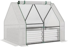 Outsunny Estufa de Jardim Pequeno Tipo Casa com Caixa de Plantio de Aço Interior Janela Enrolável e Cobertura de PE 40g/m² para Cultivos de Plantas Flores 127x95x92cm Branco